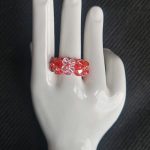 BAGUE 3 FLEURS ROUGE ET BLANCHE TAILLE 50 REFERENCE 3