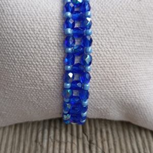 BRACELET FACETTES ET ROCAILLES 5 BLEU