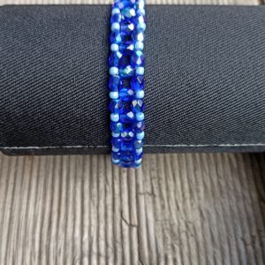 BRACELET FACETTES ET ROCAILLES 5 BLEU