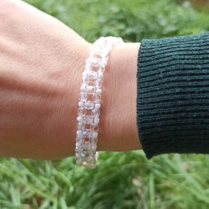 BRACELET FACETTES ET ROCAILLES 7 BLANC