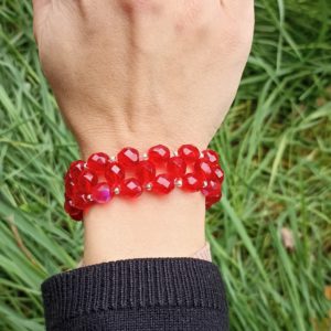 BRACELET FACETTES ET ROCAILLES BIS ROUGE G