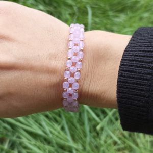 BRACELET FACETTES ET ROCAILLES ROSE 8