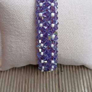 BRACELET FLEURS 2 RANGS VIOLET ET BLANC 2