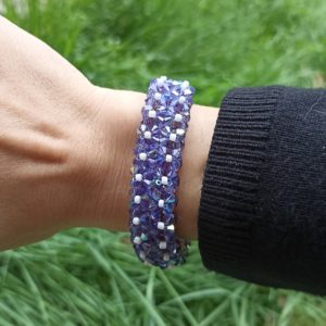 BRACELET FLEURS 2 RANGS VIOLET ET BLANC 2