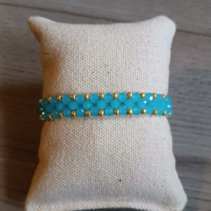 BRACELET FACETTES ET ROCAILLES REF 18 VERT BLEU