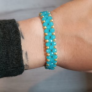 BRACELET FACETTES ET ROCAILLES REF 18 VERT BLEU