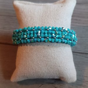 BRACELET FLEURS 2 RANGS REF 5 BLEU